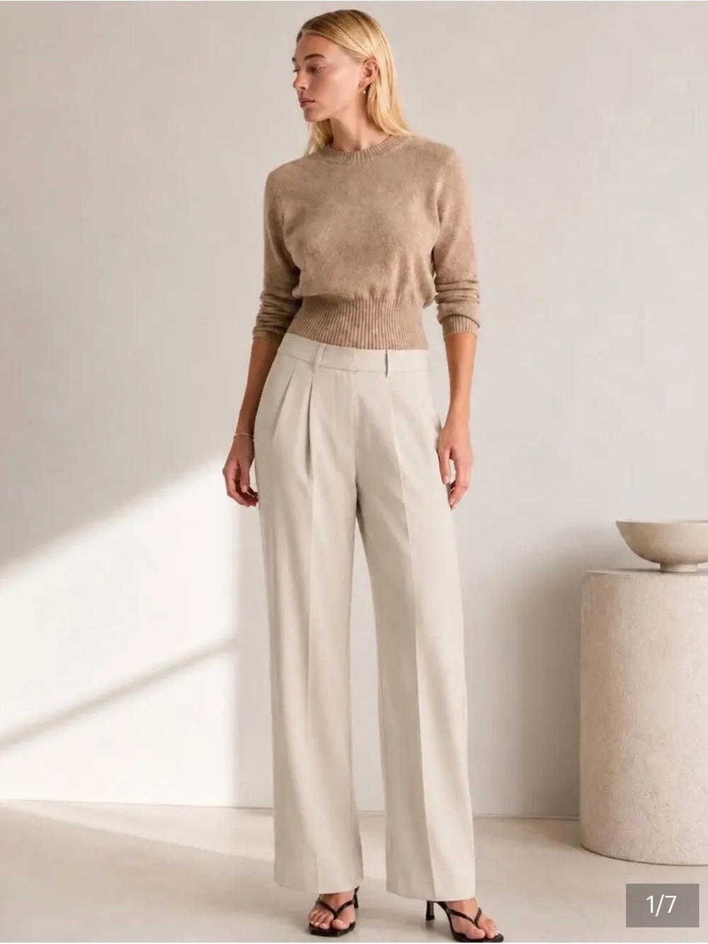 NWT Quince Stretch Crepe Pleated Wide Leg Pants Morel Grey Womens 4 Workwear